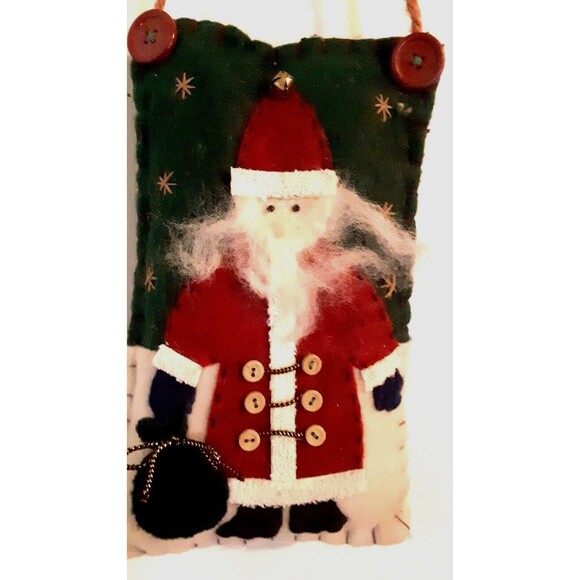 Felt Santa Door/Wall Hanger Handmade Buttons Christmas Cottage  Boho Farmhouse - Picture 1 of 3